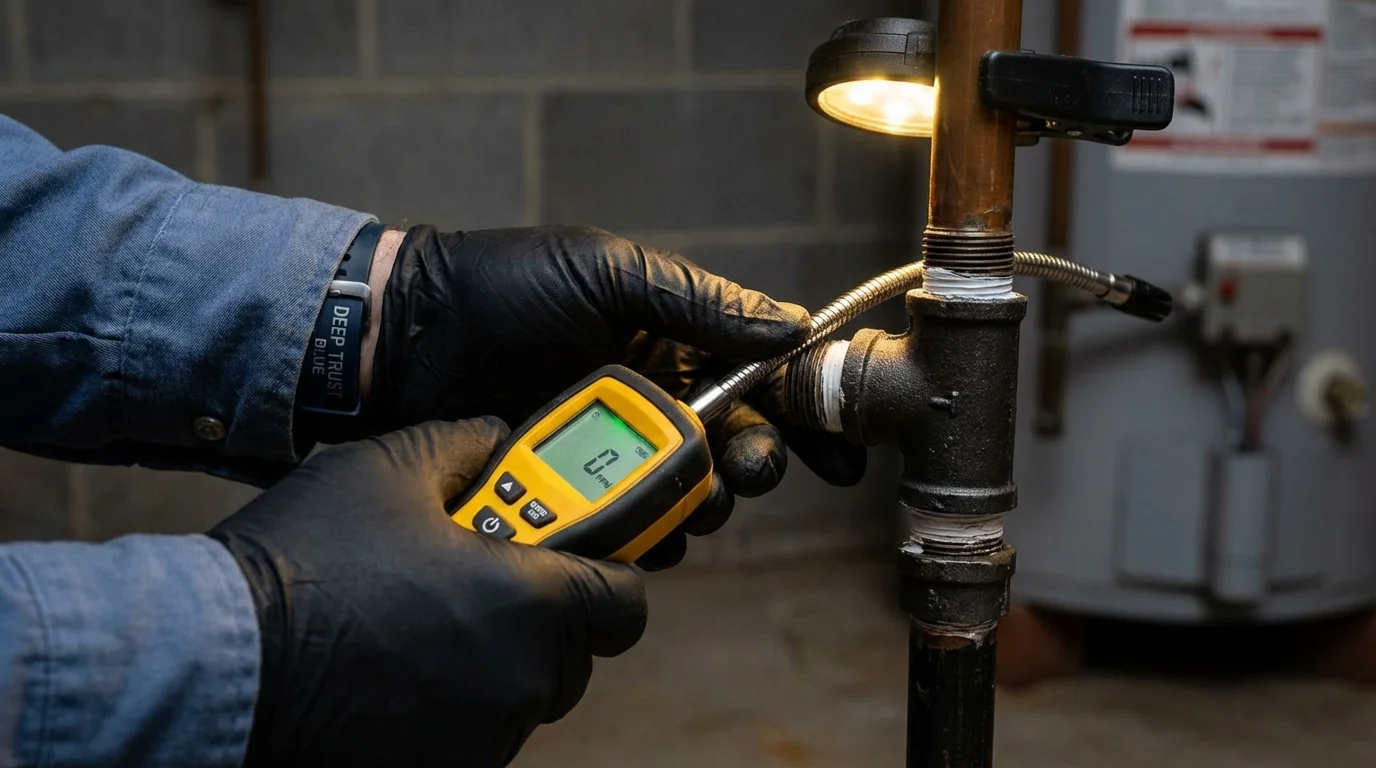 Gas leak detection with electronic sniffer by Johns Plumbing LLC in China