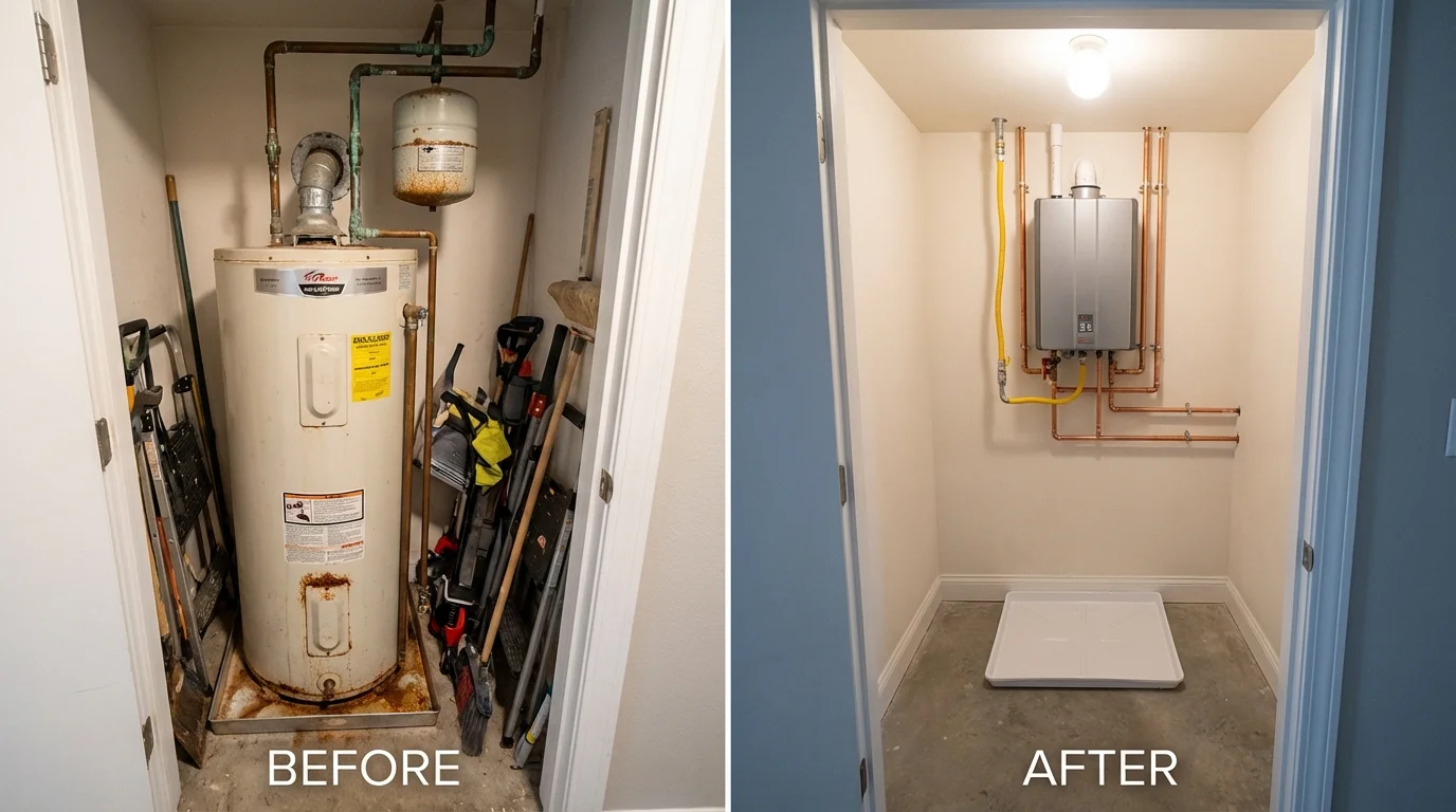 Tank water heater versus wall-mounted tankless unit comparison for China, TX homeowners