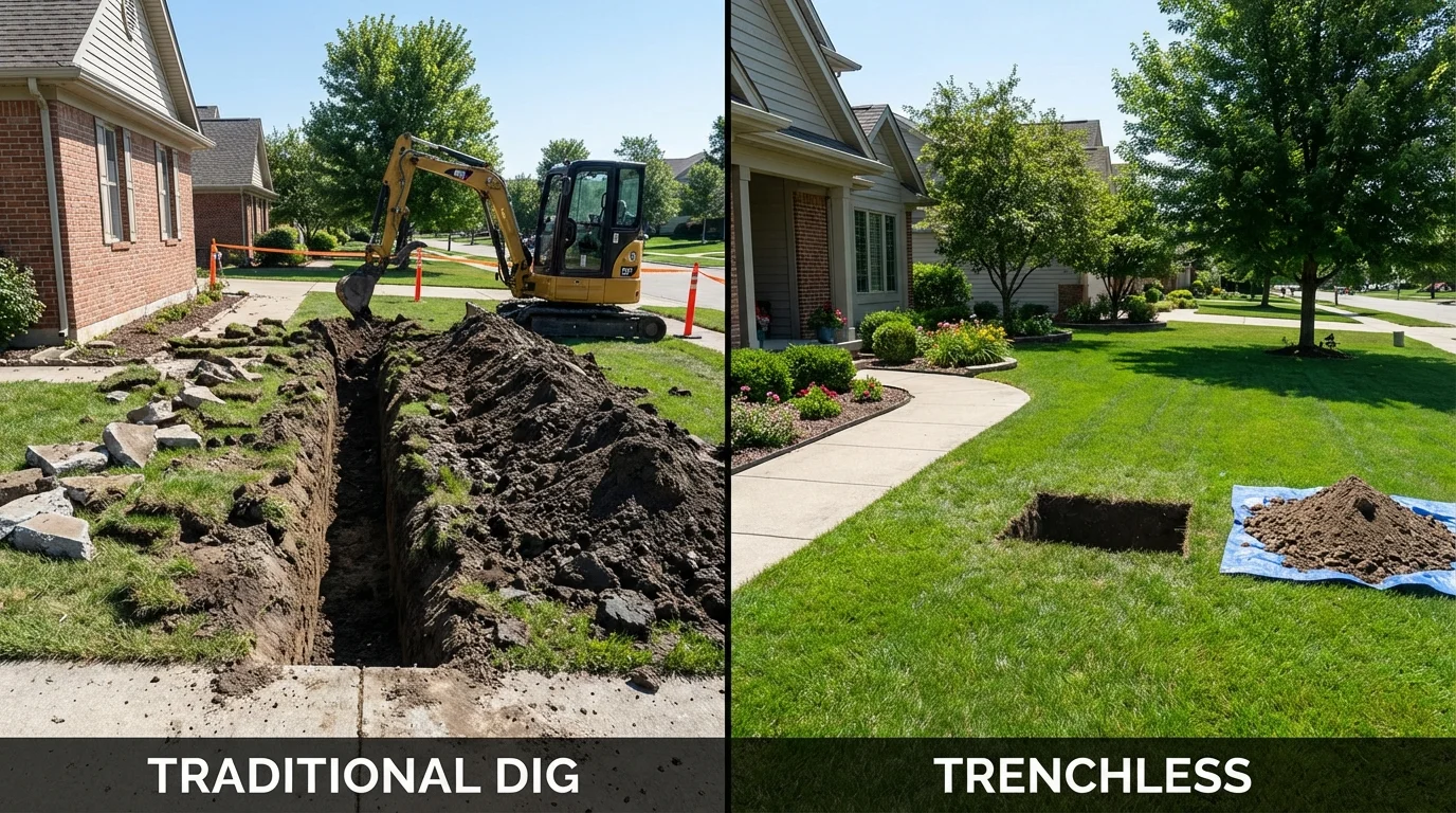 Trenchless sewer repair with minimal yard damage versus traditional excavation in China, TX